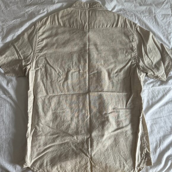 Taylor Stitch Linen-Blend Short-Sleeve Western Shirt, Khaki, Size 44 - Picture 3 of 7